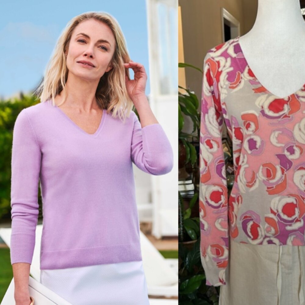 Garnet Hill cotton v-neck sweater szS